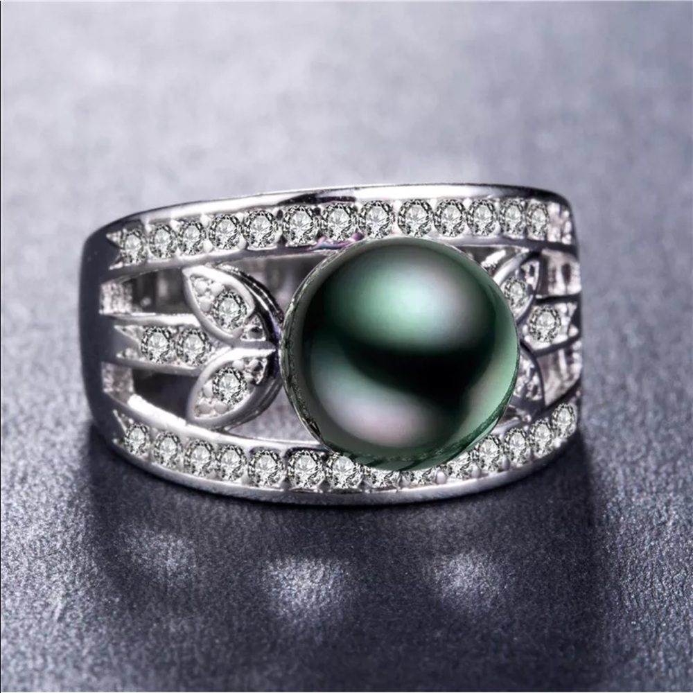 Black Tahitian Pearl 925 Silver Filigree Ring - Picture 3 of 8